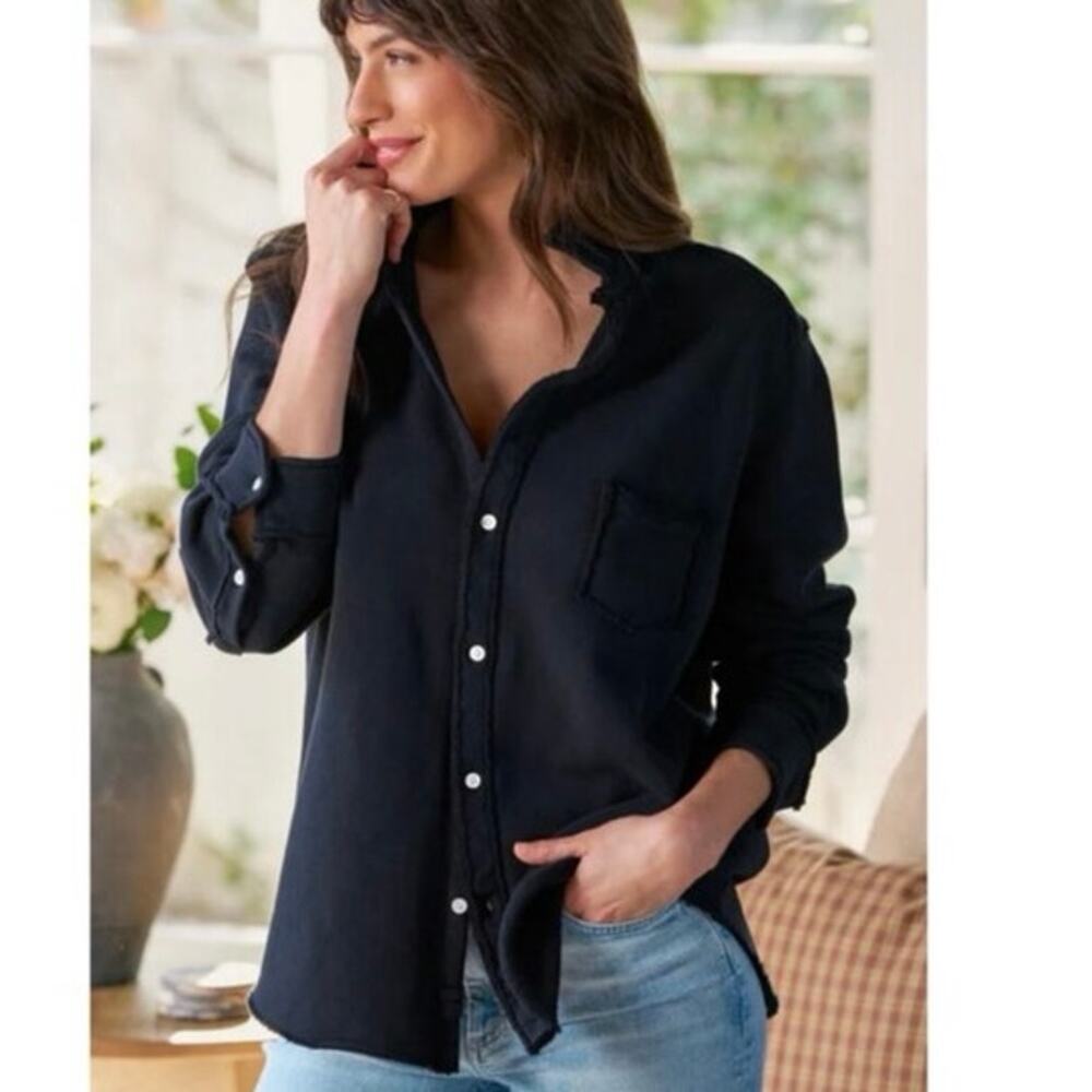 Frank & Eileen Navy-Black Button Front Blouse